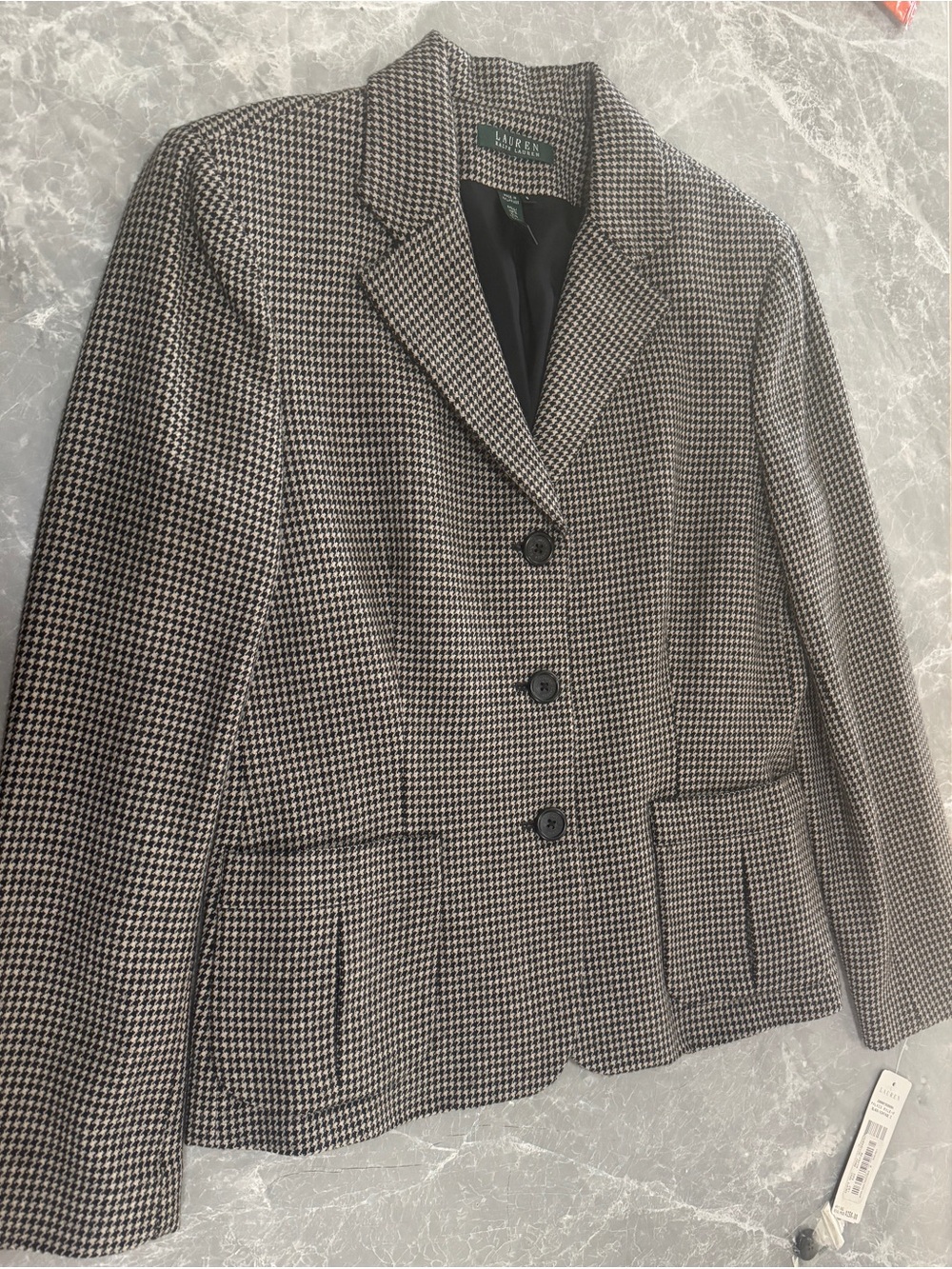 Ralph Lauren Black and Tan Houndstooth Blazer - Size 8 - NWT